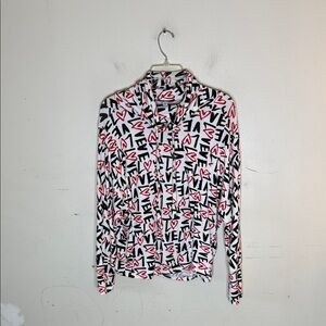 Alex & Parker Red and Black Heart and Love Cowl Neck Graphic Top Size Large